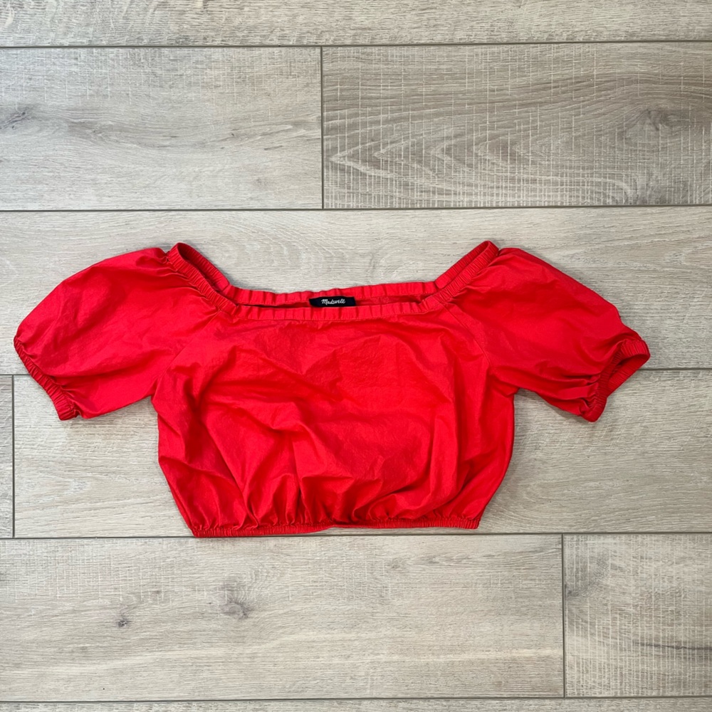 MADEWELL off the shoulder bubble top in true red size XS - Picture 2 of 11